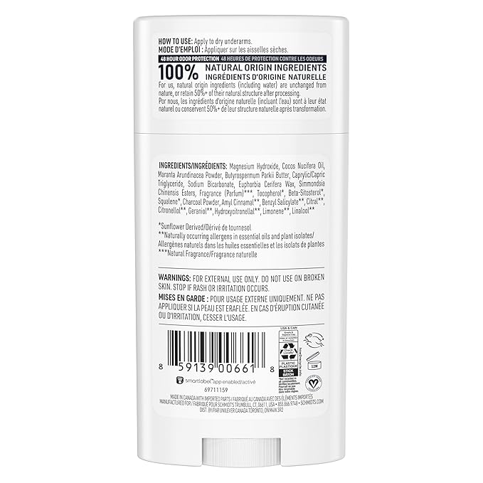 Schmidt's Aluminum-Free Vegan Deodorant Charcoal & Magnesium with 24 Hour Odor Protection, for Women and Men, Natural Ingredients, Cruelty-Free, 2.65 oz