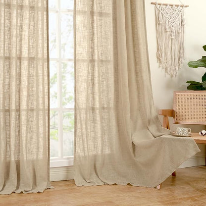 LAMIT Brown Linen Curtains 90 inch for Bedroom, Soft Thick Light Filtering Boho Window Textured Burlap Drapes with Bronze Grommet for Living Room Farmhouse, 2 Panels Set, 52 x 90 Inch