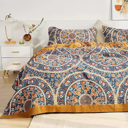 Boho Muslin Blanket for Adults 4-Layer Gauze 80 x 90 Inches Soft Cozy 100% Cotton Summer Cooling Blanket Circle Geometric Decor for Sofa Bed Coverlet Both Sides (A Luck Wheel, 80 x 90 in)