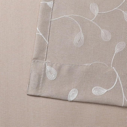 MIUCO Light Filtering Faux Linen Curtains - 95 Inch Long Bedroom & Living Room Drapes, Linen Floral Embroidered Solid Mix & Match, Semi Sheer Grommet Farmhouse Curtains, 2 Panels Set
