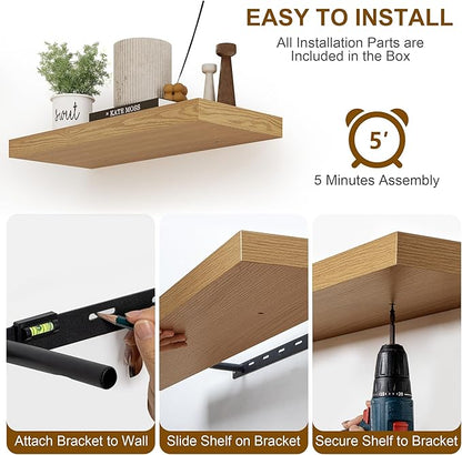 Fun Memories Floating Shelves, 8 Inch Deep Floating Shelves for Wall, 8 x 8 Wall Shelves, Rustic Wood Floating Shelf for Living Room, Bedroom, Bathroom, Oak Color, Set of 2