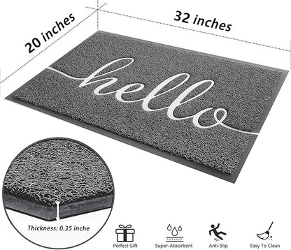 Door Mat (32"x20",Grey), Durable Welcome Mat Low Profile Floor Mat Front Doormat Non Slip Mats Entrance Rectangular Easy to Clean Doormat, for Entryway, Patio, High Traffic Areas