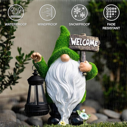 Garden Gnomes Outdoor with LED Solar Light - 11’’ Funny Gnome Decorations/ ornaments for Home/Yard/Patio Solar Lantern Garden Statues - Decor -Deals/clearance - Housewarming/Birthday Gifts