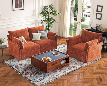 136.4" Oversized Modular Sectional Sofa, U Shaped Convertible Couch with Movable Ottoman, Large 7 Seat Corner Couches for Living Room Deep Seat Terracotta Orange Chenille