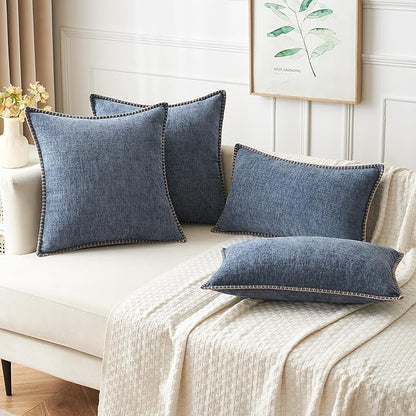 MIULEE Pack of 2 Couch Throw Pillow Covers 12x20 Inch Dark Grey Blue Farmhouse Decorative Pillow Covers with Stitched Edge Soft Chenille Solid Dyed Spring Pillow Covers for Sofa Bed Living Room