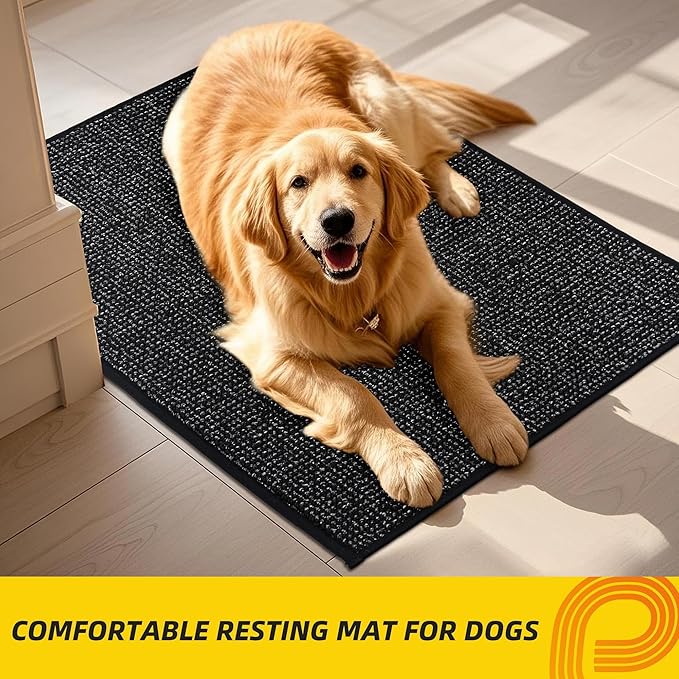 JSEI Dirt Trapper Door Mat 20"x32" Non-Slip Washable Entrance Mat, Dog Doormats, Absorbent & Fade-Resistant Floor Mats, Low Profile Welcome Mats for Entryway, Front Door, and Inside Entrance, Black