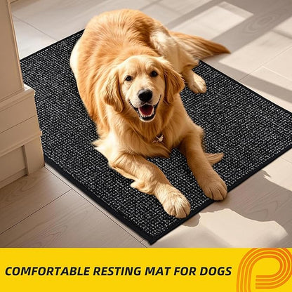 JSEI Dirt Trapper Door Mat 20"x32" Non-Slip Washable Entrance Mat, Dog Doormats, Absorbent & Fade-Resistant Floor Mats, Low Profile Welcome Mats for Entryway, Front Door, and Inside Entrance, Black