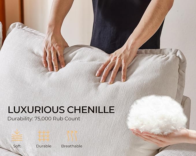 Oversized Modular Sofa Comfy Cloud Couch with Storage, Extra Deep Plush Sectional Sofa Set for Living Room, Covers Washable, Chenille, Olar (White, 4-Seater with Ottoman, l-Shaped)