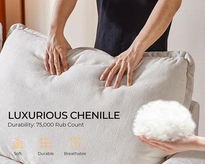 Oversized Modular Sofa Comfy Cloud Couch with Storage, Extra Deep Plush Sectional Sofa Set for Living Room, Covers Washable, Chenille, Olar (White, 3-Seater, Basic Shape)