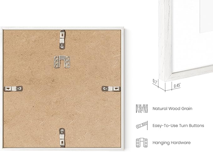 HAUS AND HUES Solid Oak Wood 10”x10”Picture Frames Matted to 5”x5” Set of 4 - White Picture Frames 10 x 10, Square White Frames, 10 x 10 Picture Frames, Photo Gallery Wall Frame Set