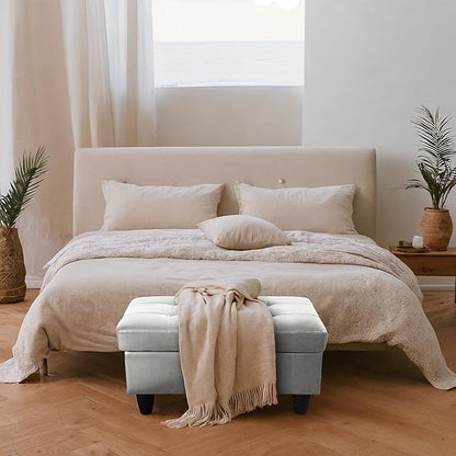 Ottoman Rectangular Storage Ottoman Bench, Faux Leather Footrest, Coffee Table, Stool Footstool with Hinged Lid for Living Room, Bedroom, Entryway, Silver, 35"x23.5"x17.5"