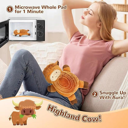 Microwave Heating Pad for Pain Relief, 16" x 11" Microwavable Heating Pads for Cramps, Back Pain, Neck Shoulder, Muscles, Knee, Joints, Natural Heat Pack Moist Heat, Squint Highland Cow