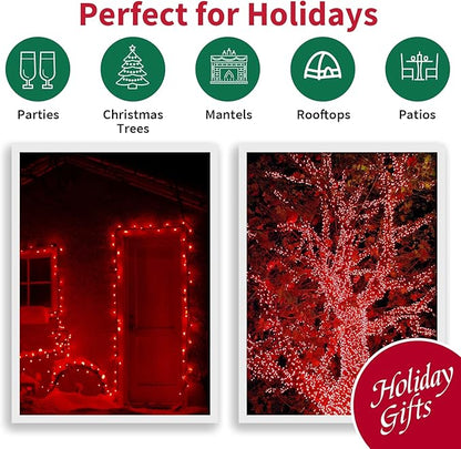 100 Count Red -String Lights - 21.6FT LED Christmas Lights, Mini led Lights for Indoor Outdoor Home Holiday Party Wedding Independence Day Decoration