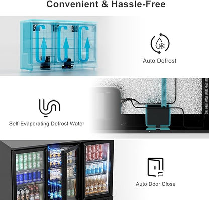 COTLIN 12.45 Cu.Ft Back Bar Beverage Cooler with Low-E Glass Auto Defrost – 3 Door Commercial Under Counter Fridge for Beer, Soda, Wine– Triple Fan Cooling, ETL NSF Approved