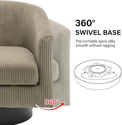 Swivel Barrel Accent Chair, Modern Round Corduroy Fabric Arm Chair for Living Room, Bedroom, Comfy Club Reading Chairs for Adults (Corduroy Camel, Set of 1)