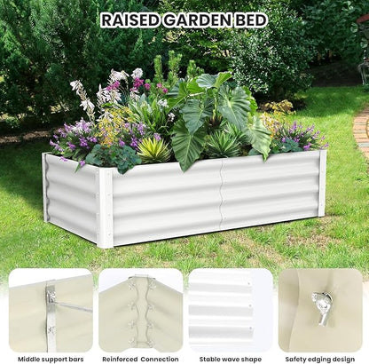 6x3x1ft Large Outdoor Planter Boxes Kit Set of 2, Galvanized Raised Bed Planter with Open-Ended Base Design, Elevated for Outdoor Plants, Durable Raised Bed for Gardening,Beige