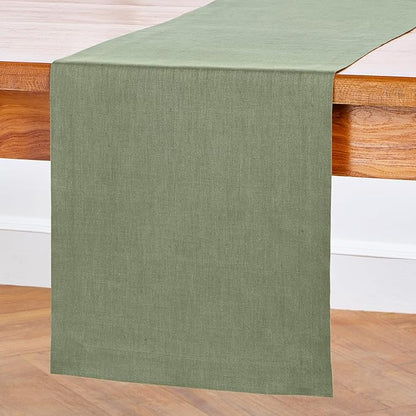 Solino Home Linen Oil Green Table Runner 90 Inches Long - 100% Pure Linen 14 x 90 Inch Table Runner for Fall, Autumn, Thanksgiving - Fete