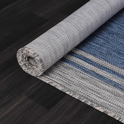 Bordered Outdoor Rug 9x12 Washable Outside Carpet for Indoor Patio Porch Waterproof Easy Cleaning Non Shedding Area Rugs Navy 9 x 12