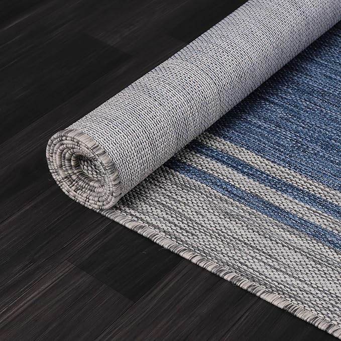 Bordered Outdoor Rug 10x14 Washable Outside Carpet for Indoor Patio Porch Waterproof Easy Cleaning Non Shedding Area Rugs Navy 10 x 14
