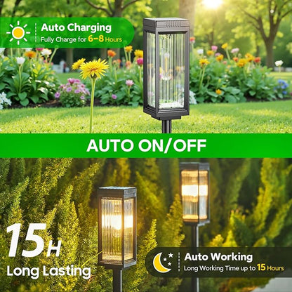 Solar Pathway Lights Outdoor, 2 Pack Upgraded Solar Lights Outdoor Waterproof, Bright Up to 15 Hrs Auto On/Off Garden Light for Yard Patio Lawn Path Walkway Driveway Outside Decor