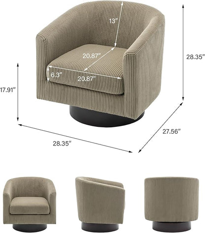 Swivel Barrel Accent Chair, Modern Round Corduroy Fabric Arm Chair for Living Room, Bedroom, Comfy Club Reading Chairs for Adults (Corduroy Camel, Set of 4)