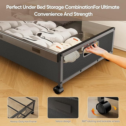 Under Bed Storage Containers with Wheels, 80L Extra-large Underbed Shoe Storage Organizer 2 Pack with Removable Lids, Large Rolling Under Bed Storage Dresser Drawers for Clothes Shoes Blankets