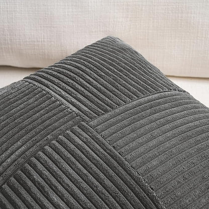Fancy Homi 2 Packs Dark Gray Big Decorative Throw Pillow Covers 24x24 Inch for Couch Bed Sofa, Rustic Farmhouse Boho Home Decor, Soft Corss Corduroy Patchwork Accent Square Cushion Case 60x60 cm