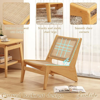 Rattan Accent Chair for Living Room, Mid Century Side Chair, Comfy Bamboo Chairs for Bedroom Reading Room, Wood