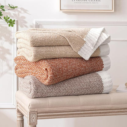 MIULEE Beige Super Soft Throw Blanket for Couch, Cozy Fluffy Warm Throws Knit Blankets for Sofa, Bed, Chair, Living Room, Camping, Picnic, 50 x 60 inch