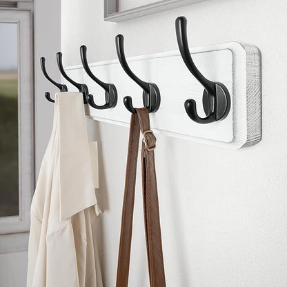 SKOLOO Rustic Wall Mounted Coat Rack, Pine Solid Wood Coat Hook Hanger - 5 Hooks for Hanging Clothes Robes Towels Coats