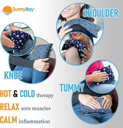SunnyBay Small Microwave Heating Pad, Microwavable Versatile Cold/Heated Neck and Shoulder Wrap for Back Pain and More, Moist Heat Cotton-Fleece Pad, 6x11 Inches, Blue Star and Royal Flower, Pack of 2