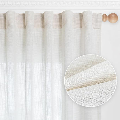 MYSKY HOME Curtains 63 Inch Length 2 Panels, Boho Curtains Sheer Light Soften for Bedroom Kitchen Farmhouse Style Country Rustic Drapes Window Treatment Set, 50" x 63", Natural