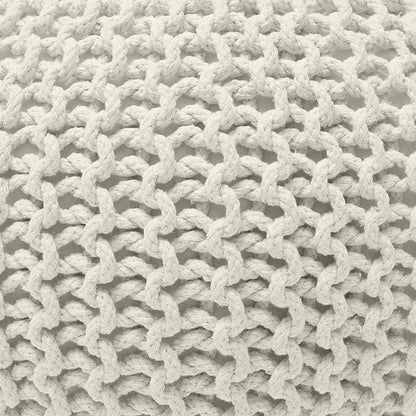 Ornavo Home Pouf Ottoman Foot Rest - 100% Cotton Pouffe - Hand Knitted Cable Braid Cord - Boho Round Stuffed Ottoman for Living Room, Bedroom - Natural