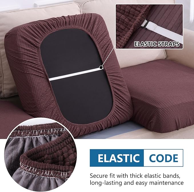 hyha Waterproof Couch Cushion Covers for Pets, Non Slip Sofa Cover for Dogs Washable, Soft Thick Stretch Jacquard Fabric, Sofa Slipcovers with Elastic Bottom (1 Piece for Backrest L, Chocolate)