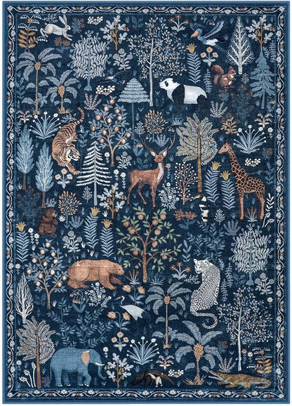 OJIA Jungle Print Rugs for Living Room 8x10 Washable Area Rugs for Bedroom, Modern Non-Slip Ultra-Thin Soft Large Carpet Non-Shedding Nursery Rug for Teens Kids Playroom Dining Room Home Decor