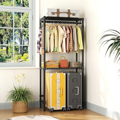 Over Washer and Dryer Shelves,2 Tier Adjustable Height Wire Shelving Laundry Room Storage Organization Clothes Drying Rack with Hanger Rod&Hooks,Space Saving Organizers Shelf,Black