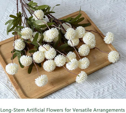 Faux White Kiku Flower, 10 Stems with 5 Heads Each & 4 Branches Eucalyptus Stems, Artificial Small Mini Chrysanthemum Flowers for Aesthetic Room Decor, Floral Arrangements Centerpiece