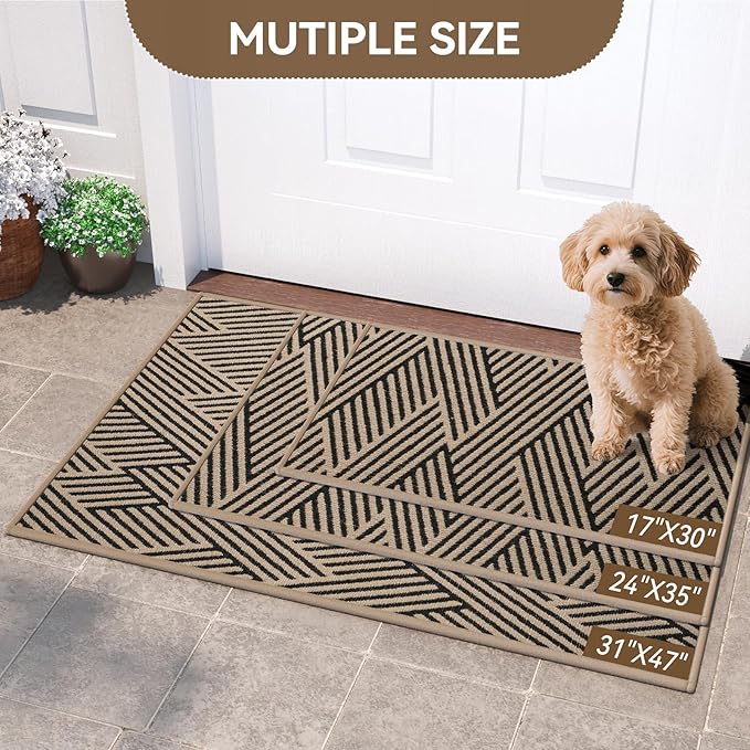 Front Door Mat Outside Entrance, Non Slip Rubber Backing, Trap Dirt and Moisture, Easy Clean Low Profile Welcome Floor Mats for Patio Porch Indoor Outdoor Entry Mat, 24x35 Inch, Brown