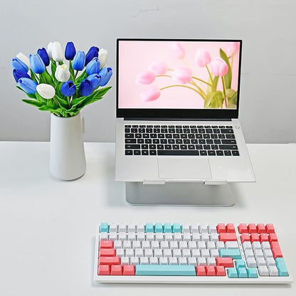 Mandy's Artificial Tulips 20 Stems Shades of Blue PU Faux Flowers for Wedding Home Decor 13.5 Inch