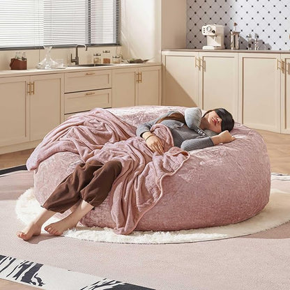 Bean Bag Chair 5Ft, Memory Foam Filled, Large Beanbag Chairs for Adults and Teens, Soft Sofa with Removable Flannel Cover, Round Couch for Living Room Bedroom College Dorm (Pink, 5FT-60×60"×24")