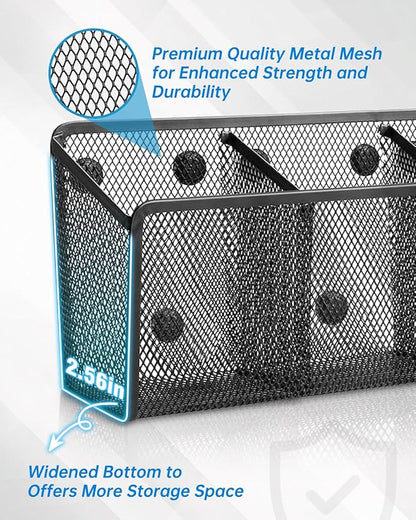 VICNOVA Magnetic Pencil Holder - Metal Pen Holder with Strong Magnets - Storage Basket Organizer for Whiteboard, Refrigerator, Locker Accessories