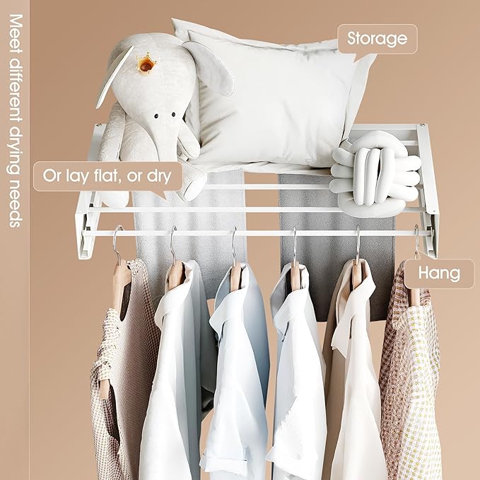Wall Mounted Drying Rack,Drying Rack Clothing,Collapsible Hanger Racks for Laundry,Laundry Rack,Wall Mounted Clothes Rack (White, 32 Inch)