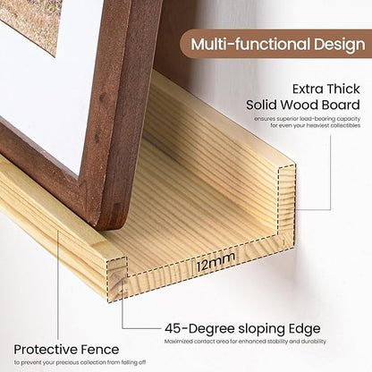 Picture Ledge Shelf, Solid Pine Wood Floating Shelves Set of 2, 32 Inches Nursery Book Shelves for Toys Storage, Kids Bookshelf Wall Mounted for Living Room Decor Photo Frames, Unfinished Natural