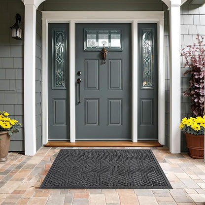 Mibao Front Door Mat Outside Entrance, Durable Outdoor Indoor Mat, Low Profile Heavy Duty Doormat, Non-Slip, Traps Dirt and Moisture, Easy Clean Patio Porch Entryway Mat, 24" x 36", Grey