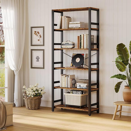IRONCK Bookshelf, 31.5in Wide Shelf 6 Tier Bookcase, 110lbs/shelf Vintage Industrial Style Bookshelves for Bedroom, Living Room and Home Office, Vintage Brown