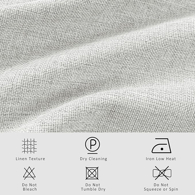 Macochico 52”Wx96”L 100% Blackout Curtains for Bedroom Living Room Nursery Greyish White Pinch Pleated Linen Curtains Farmhouse Burlap Drapes Thermal Window Panels with Hooks and Tieback 1 Panel