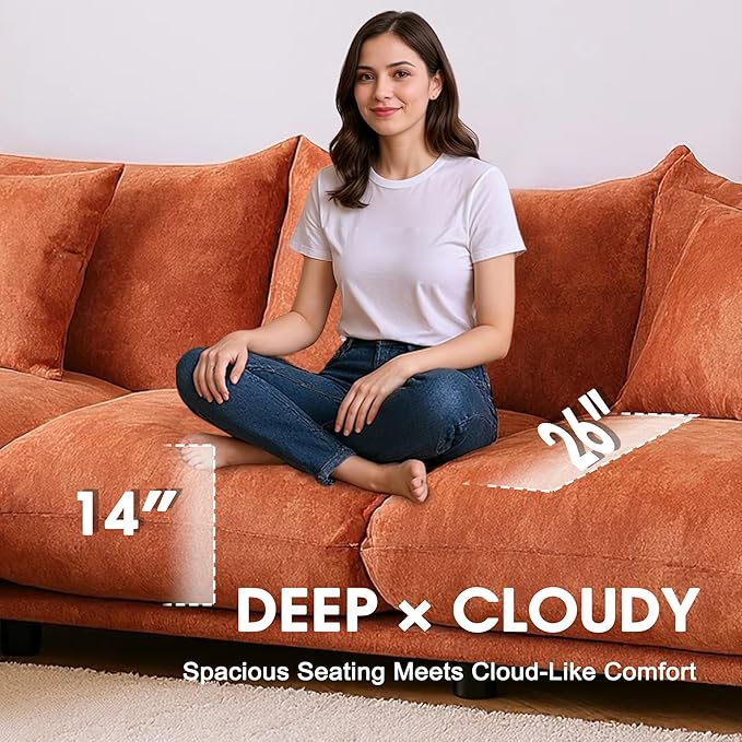 Modern Minimalist Chenille Modular Sectional Sofa, Oversized U-Shaped Couch with Movable Ottoman, Thick Cushions, Upholstered Sofa for Living Room, Bedroom, Office, Apartment Orange 2 Ottoman
