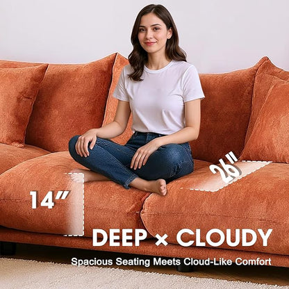 Modern Minimalist Chenille Modular Sectional Sofa, Oversized U-Shaped Couch with Movable Ottoman, Thick Cushions, Upholstered Sofa for Living Room, Bedroom, Office, Apartment Orange 2 Ottoman