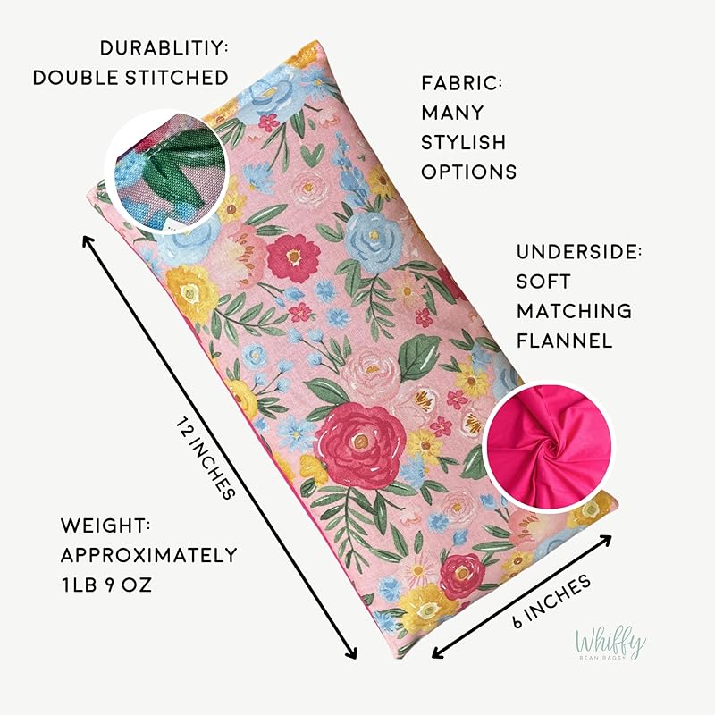 Large Microwave Heating Pad with Flax Seed, Scented or Unscented, Good For Back Pain or Cramps, Moist Heat Therapy or Ice Pack, Microwavable Bean Bag, 6" x 12" (Black Floral, Peppermint & Chamomile)
