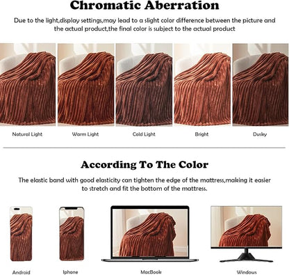 NEWCOSPLAY Super Soft King Blanket Coffee Premium Silky Flannel Fleece 3D Ribbed Jacquard Lightweight Bed Blanket All Season Use (Coffee Ribbed, King(90"x110"))